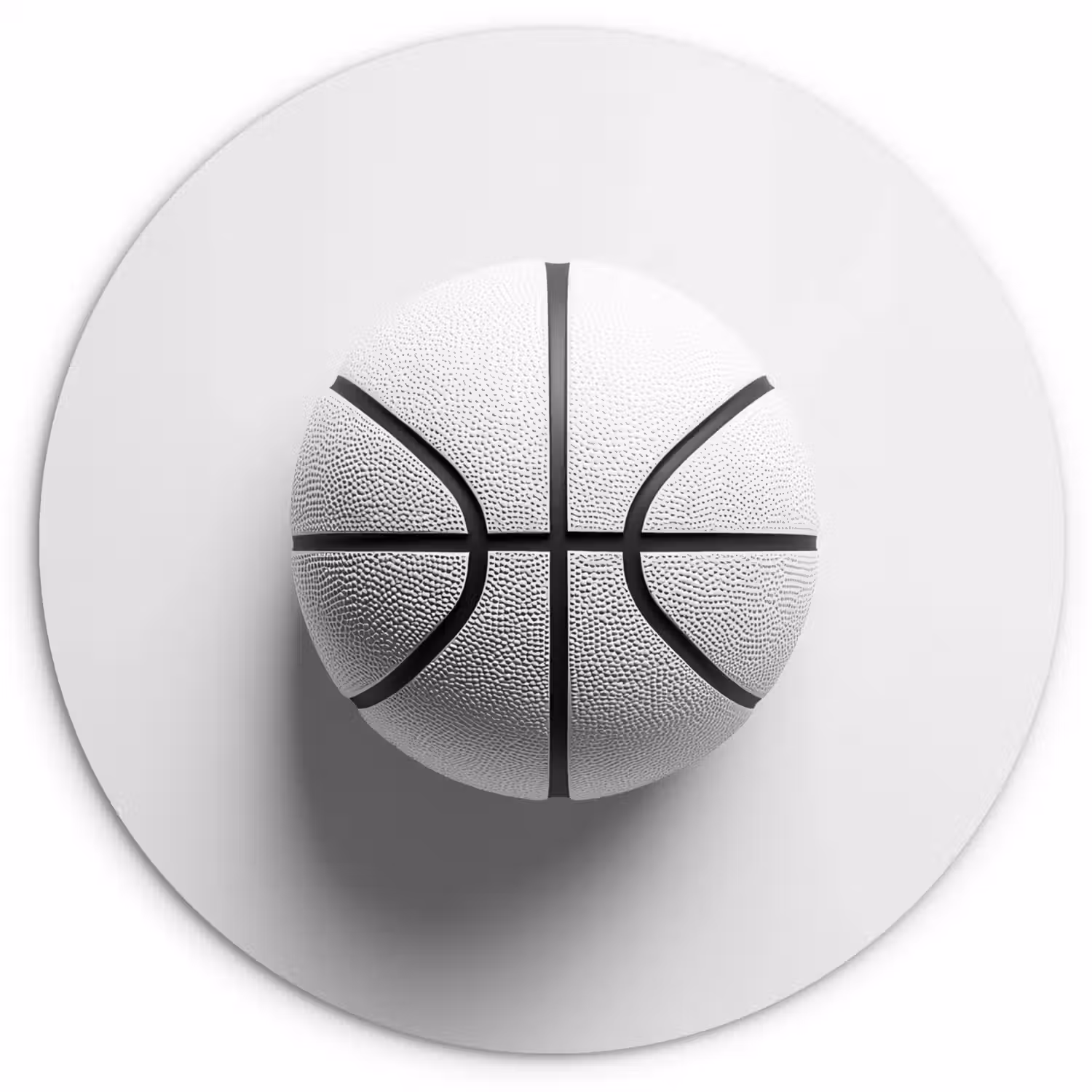 Basketbal - Wit - Schaduw - Lijnen Wandcirkel kunststof plaat 5mm dik klein -3d