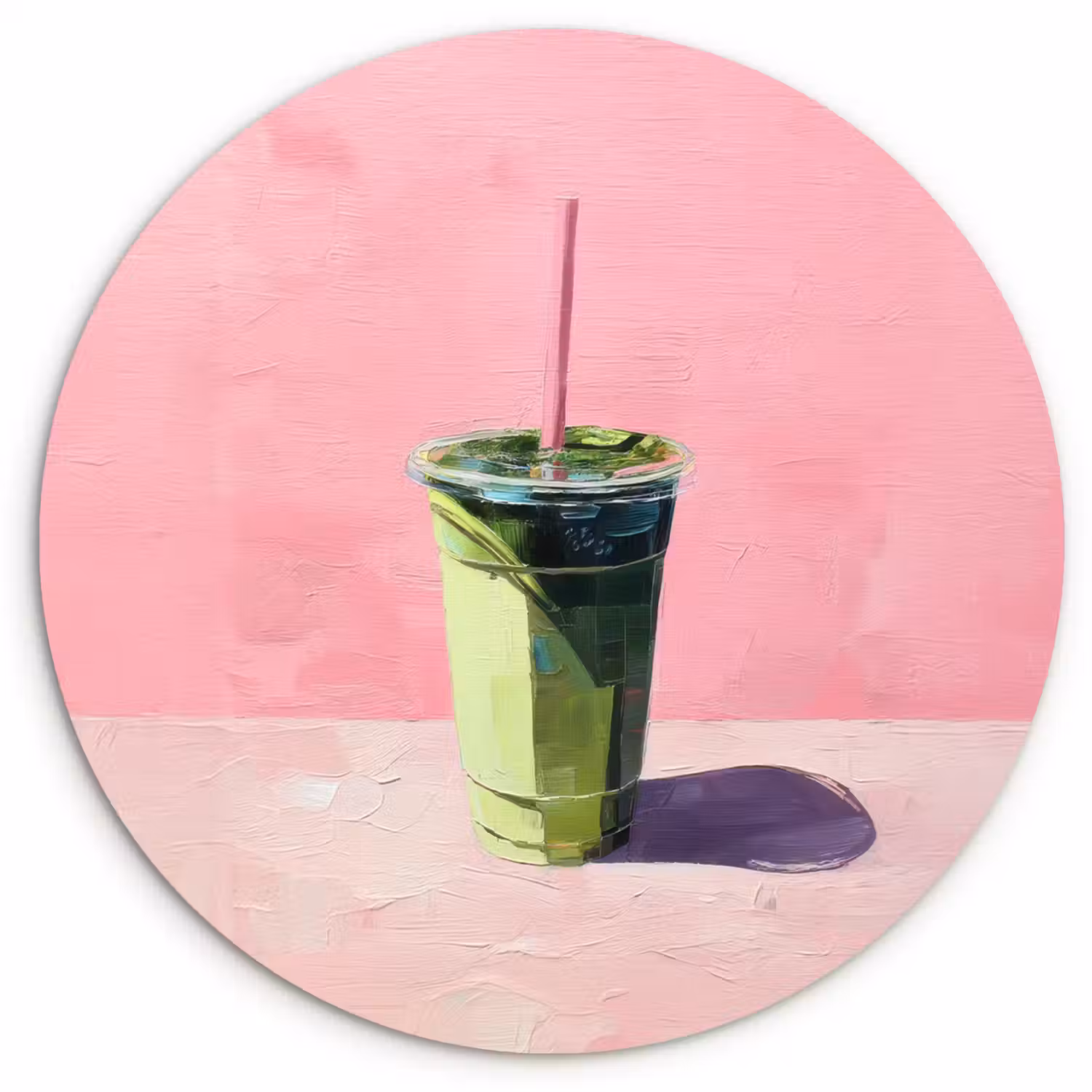 Beker - Rietje - Minimalistisch - Groen Wandcirkel kunststof plaat 5mm dik klein -3d