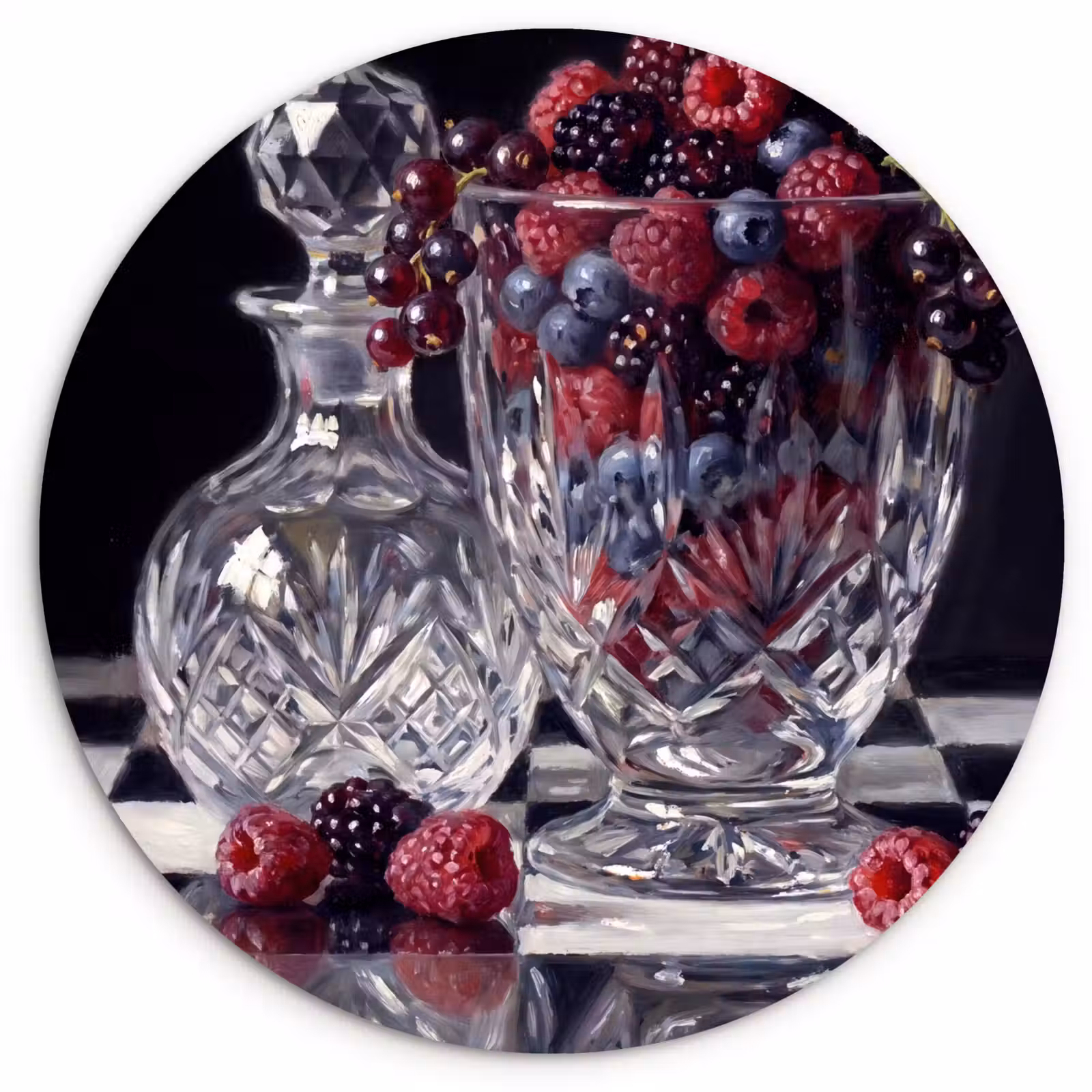 Muurcirkel - Bessen - Kristal - Stilleven - Bessen - Kristal - Stilleven Wandcirkel kunststof plaat 5mm dik klein