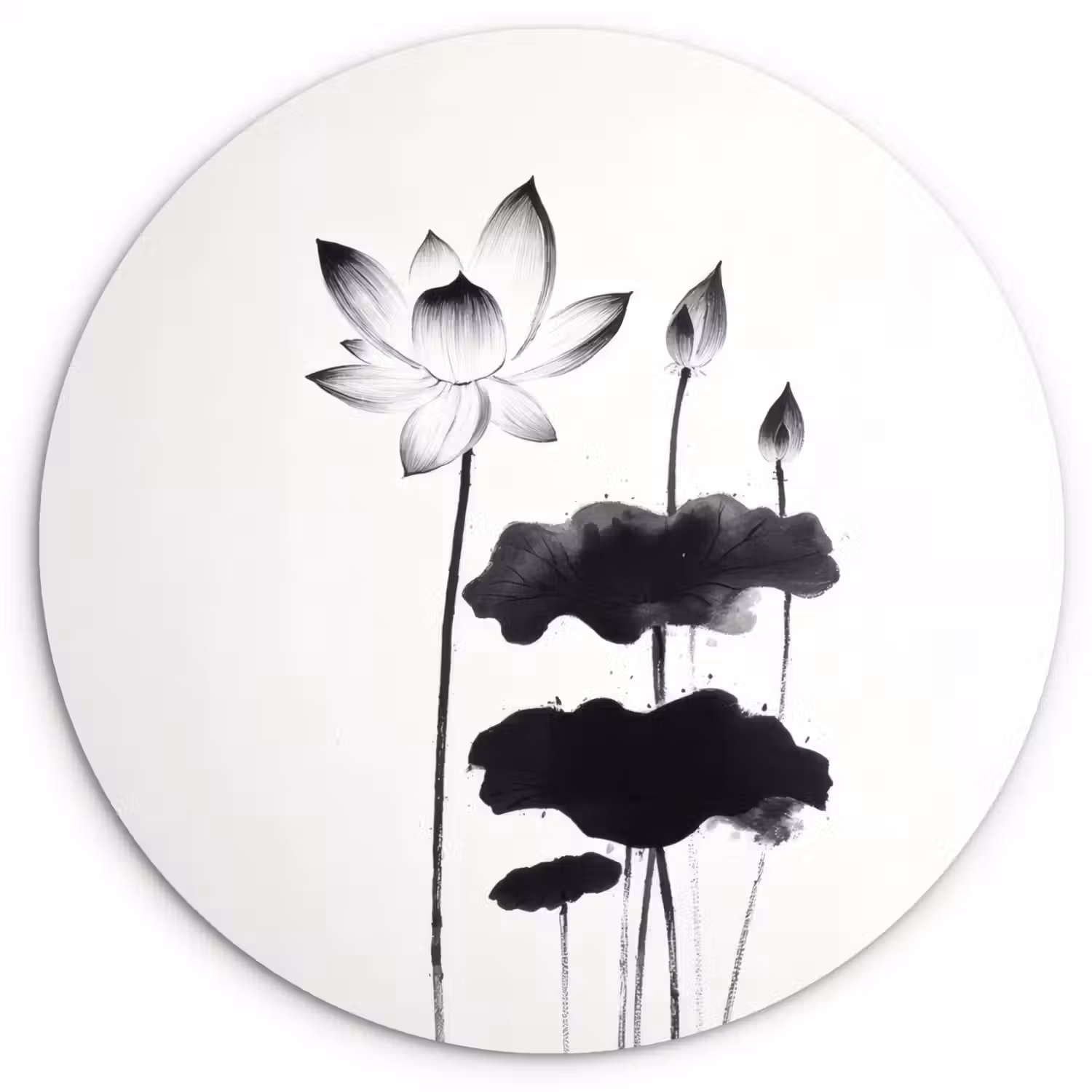 Bladeren - Zwart - Lotusbloem - Minimalitisch Wandcirkel kunststof plaat 5mm dik klein -3d
