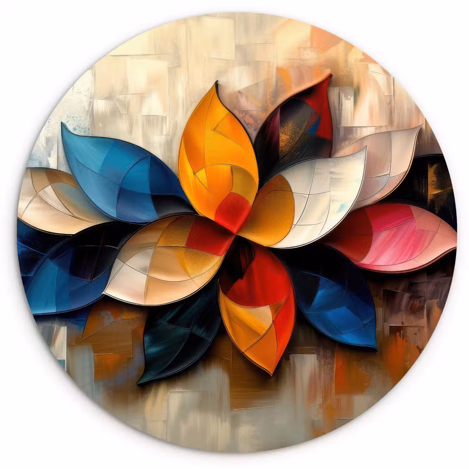 Bloem - Abstract - Kleurrijk - Bladeren Wandcirkel kunststof plaat 5mm dik klein -3d