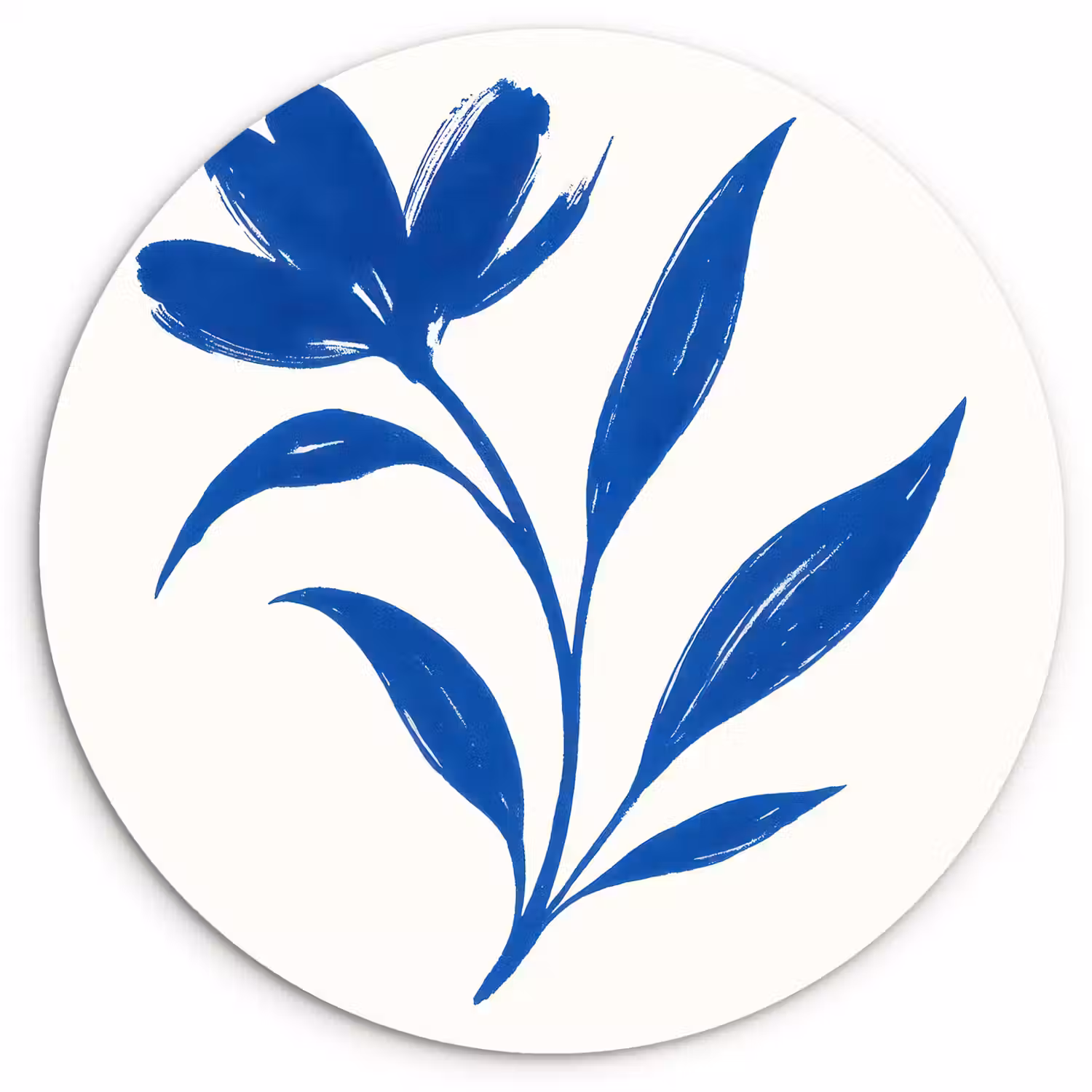Bloem - Blaadjes - Minimalistisch - Blauw Wandcirkel kunststof plaat 5mm dik klein -3d