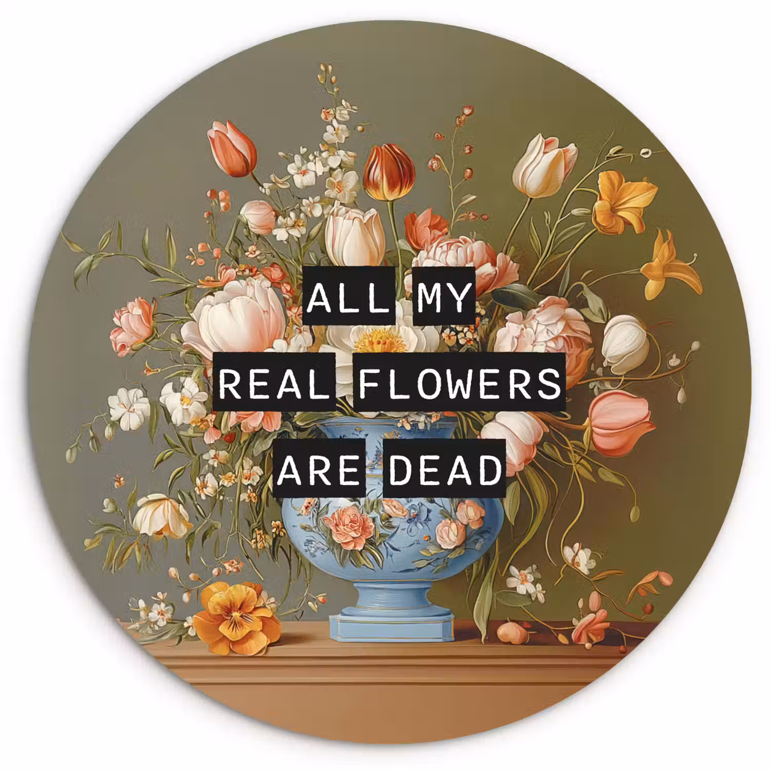 Bloem - Quote - Vintage - Art Wandcirkel kunststof plaat 5mm dik klein -3d