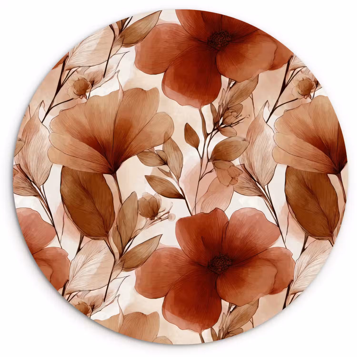 Bloemen - Aquarel - Botanisch - Terracotta Wandcirkel kunststof plaat 5mm dik klein 188 -3d