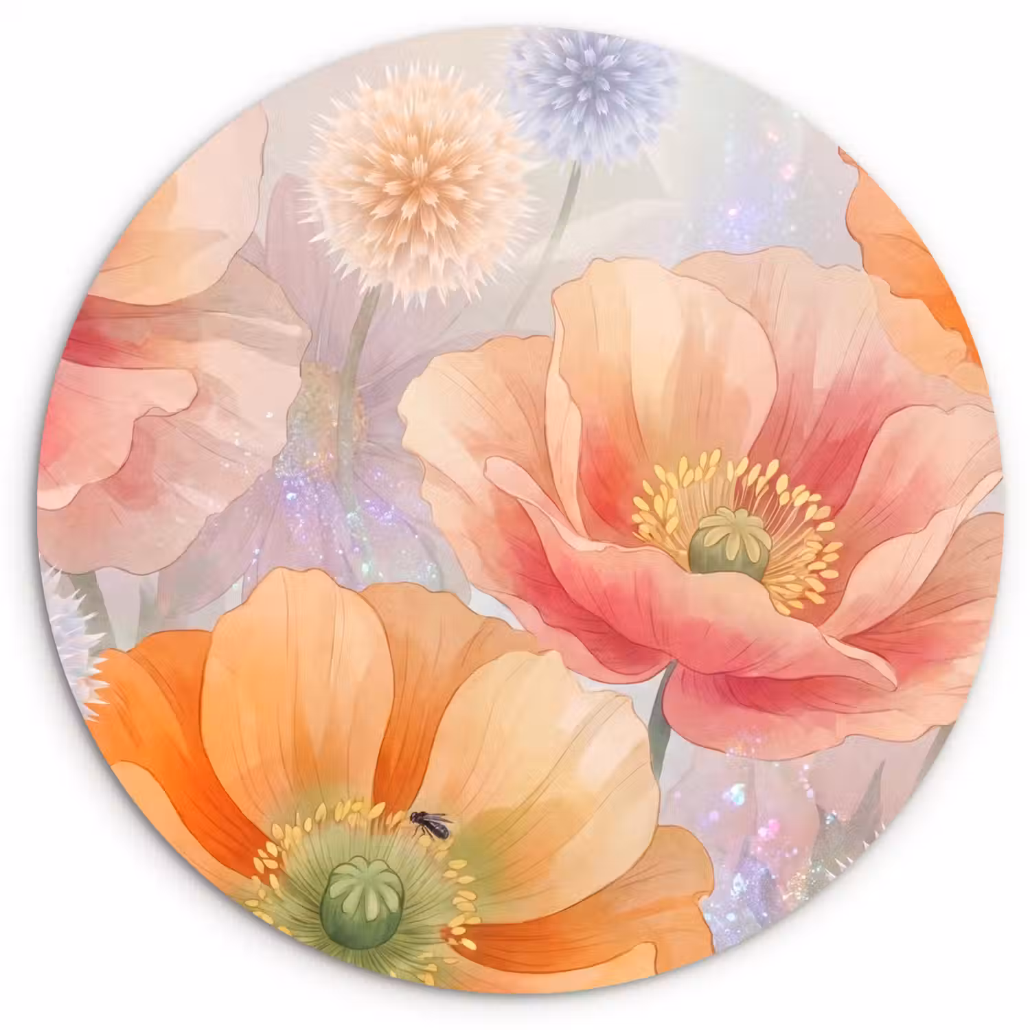 Bloemen - Aquarel - Natuur - Modern - Kleurrijk Wandcirkel kunststof plaat 5mm dik klein -3d