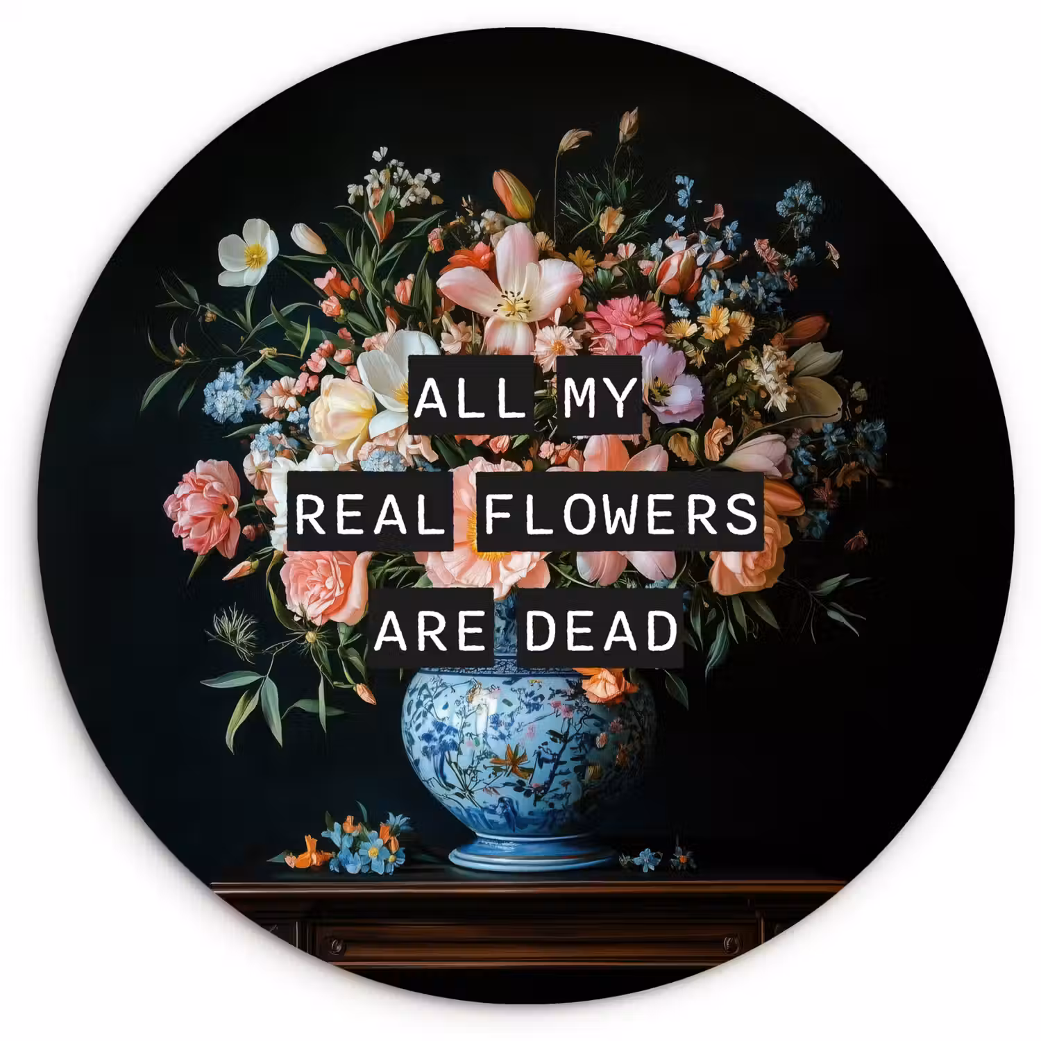 Bloemen - Art - Pastel - Quotes Wandcirkel kunststof plaat 5mm dik klein -3d