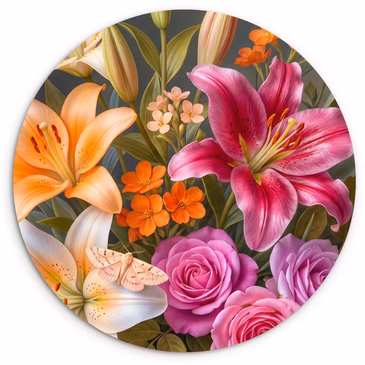 Bloemen - Boeket - Natuur - Kleurrijk - Modern Wandcirkel kunststof plaat 5mm dik klein -3d
