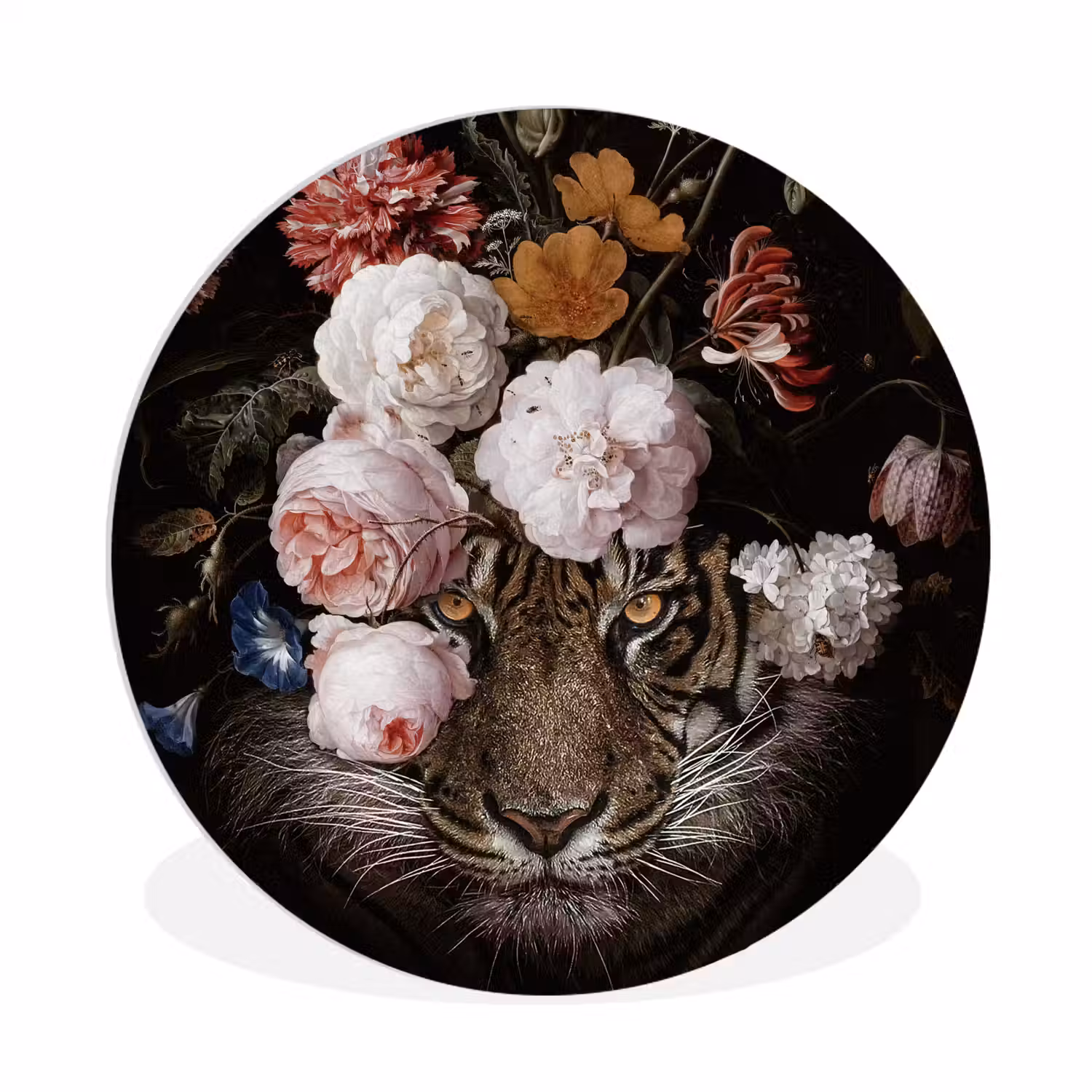 Bloemen - Jan Davidsz de Heem - Tijger - Schilderij - Stilleven - Oude meesters Wandcirkel kunststof plaat 5mm dik klein -3d