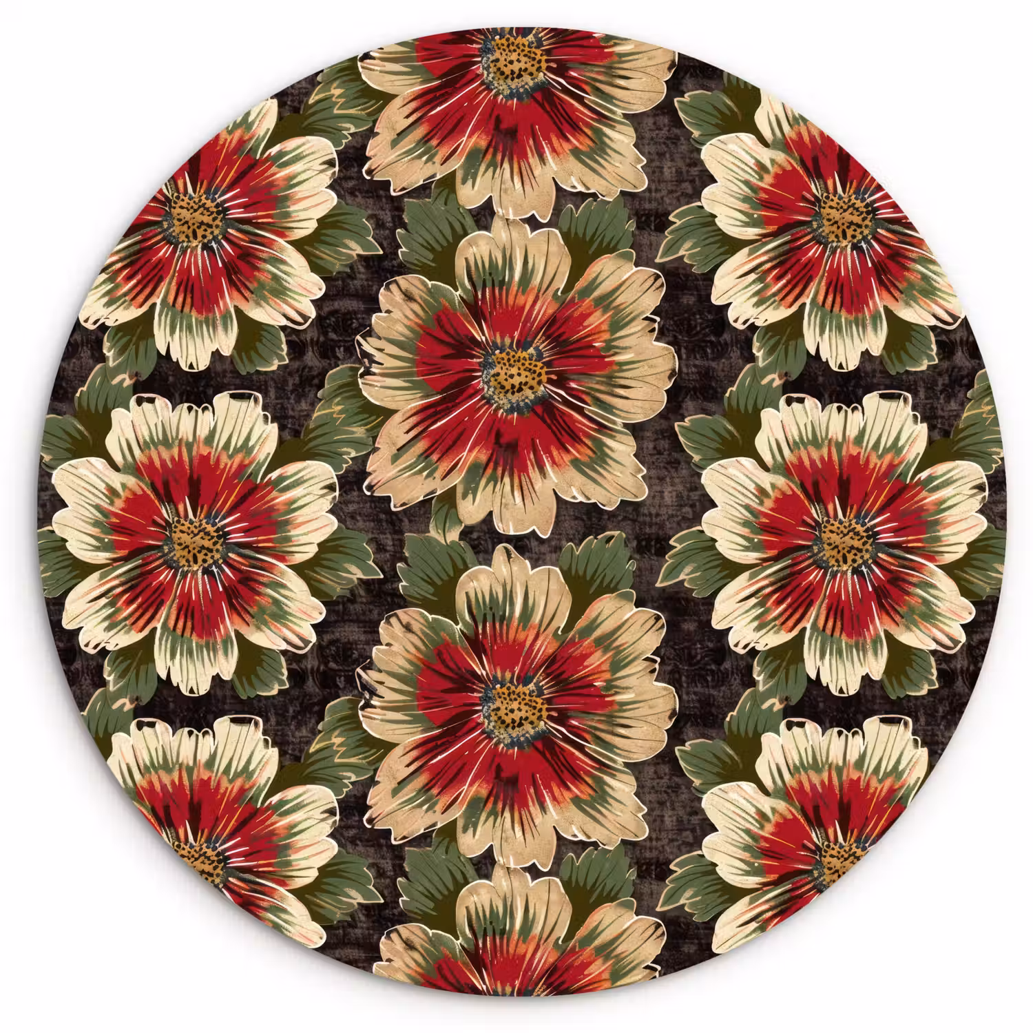 Bloemen - Klassiek - Patroon - Rood Wandcirkel kunststof plaat 5mm dik klein 188 -3d