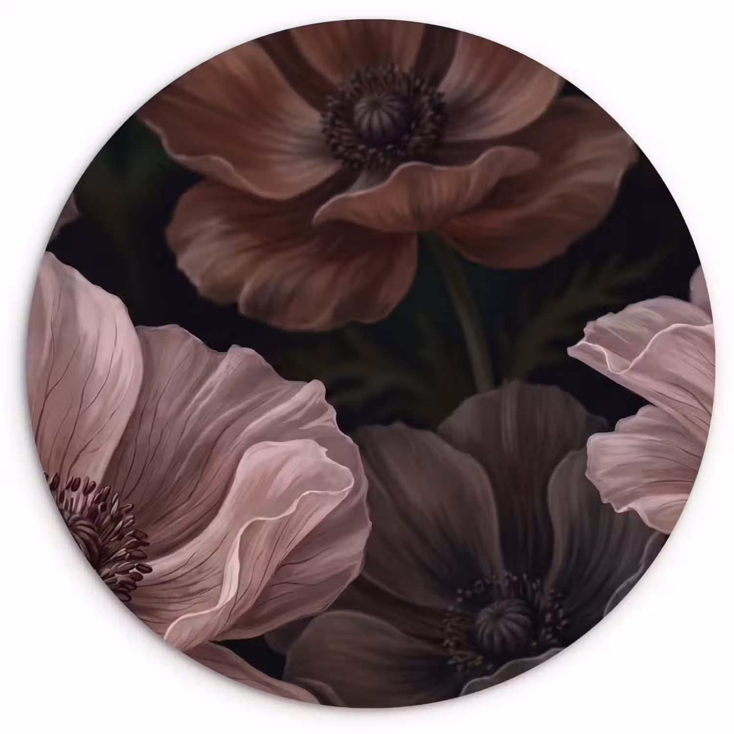 Bloemen - Natuur - Roze - Donker - Modern Wandcirkel kunststof plaat 5mm dik klein -3d