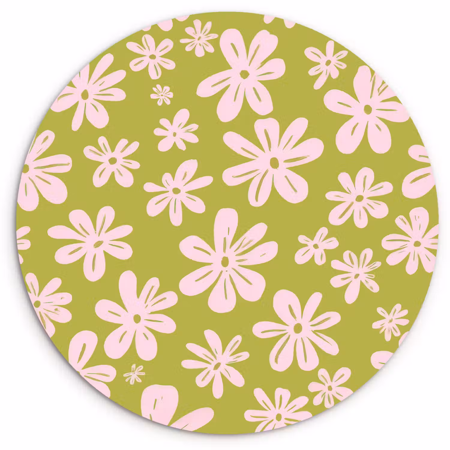 Bloemen - Roze - Getekend - Patroon Wandcirkel kunststof plaat 5mm dik klein -3d