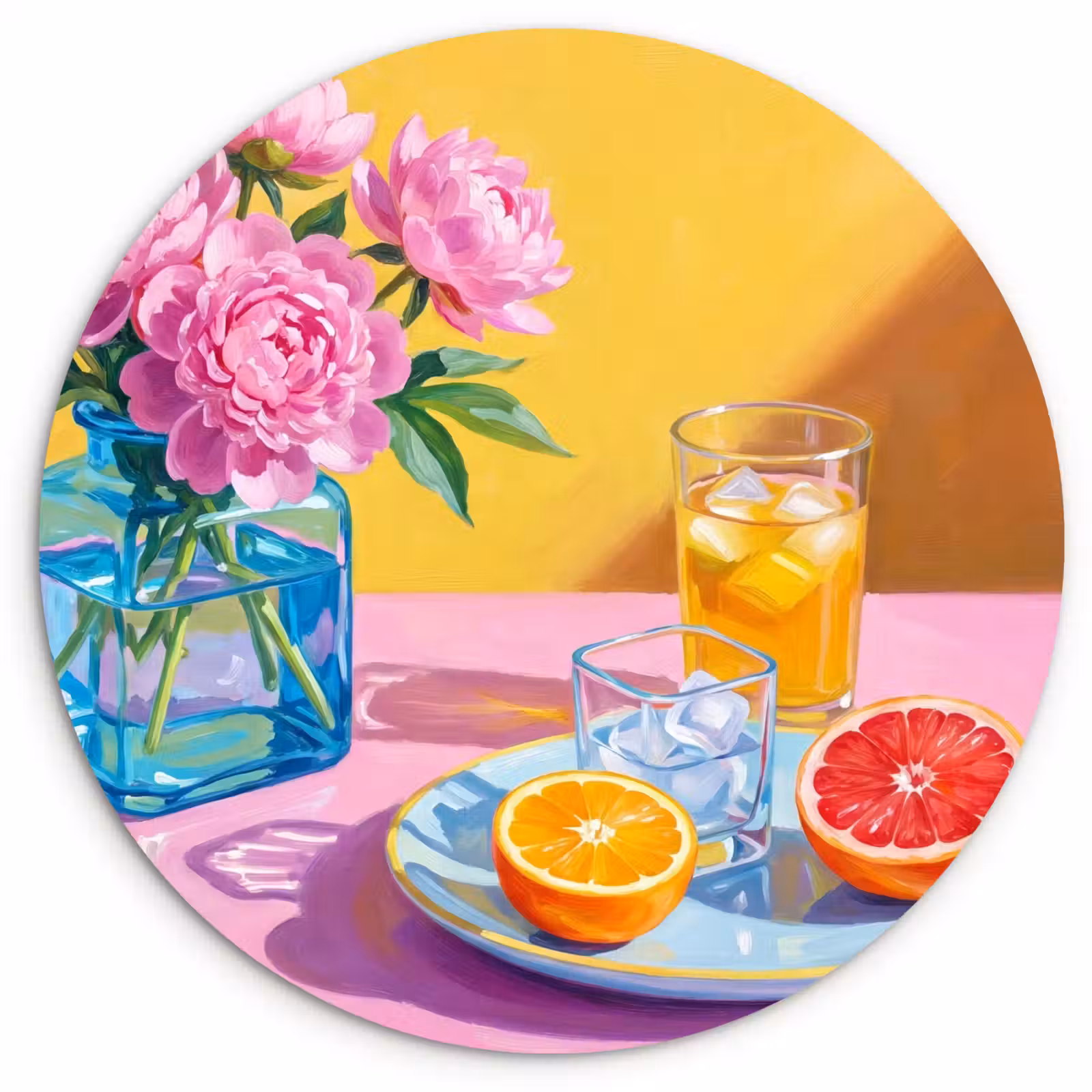 Muurcirkel - Bloemen - Roze - Modern - Bloemen - Roze - Modern Wandcirkel kunststof plaat 5mm dik klein
