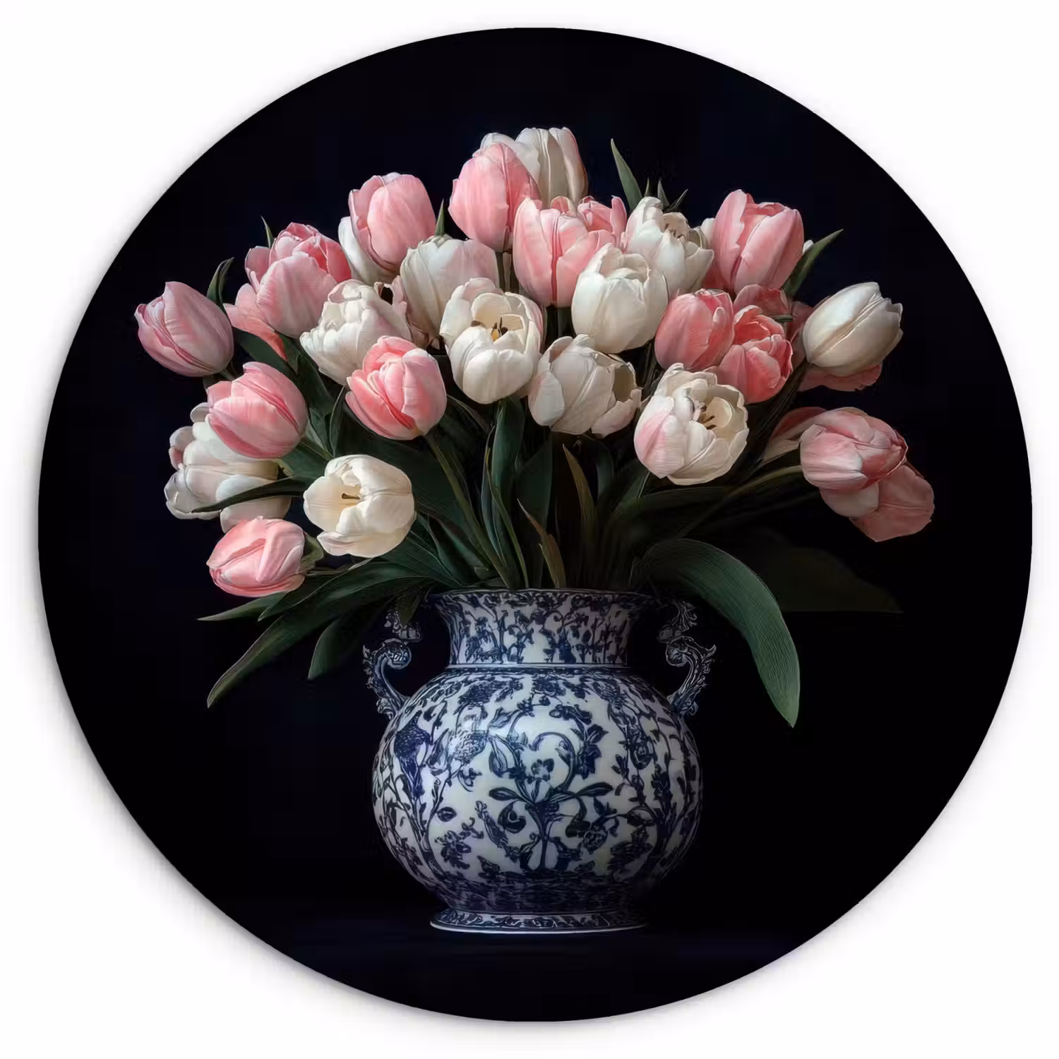 Bloemen - Roze - Tulpen - Vaas Wandcirkel kunststof plaat 5mm dik klein -3d