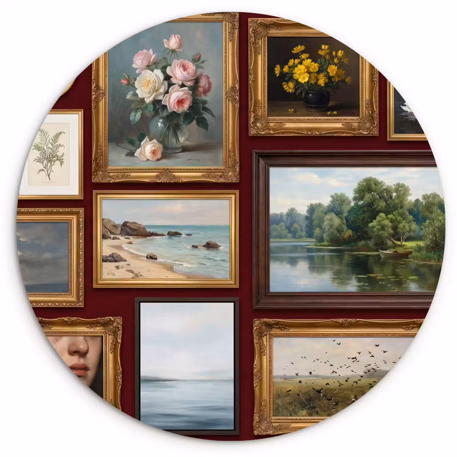 Bloemen - Vaas - Klassiek - Kunst - Rood Wandcirkel kunststof plaat 5mm dik klein -3d