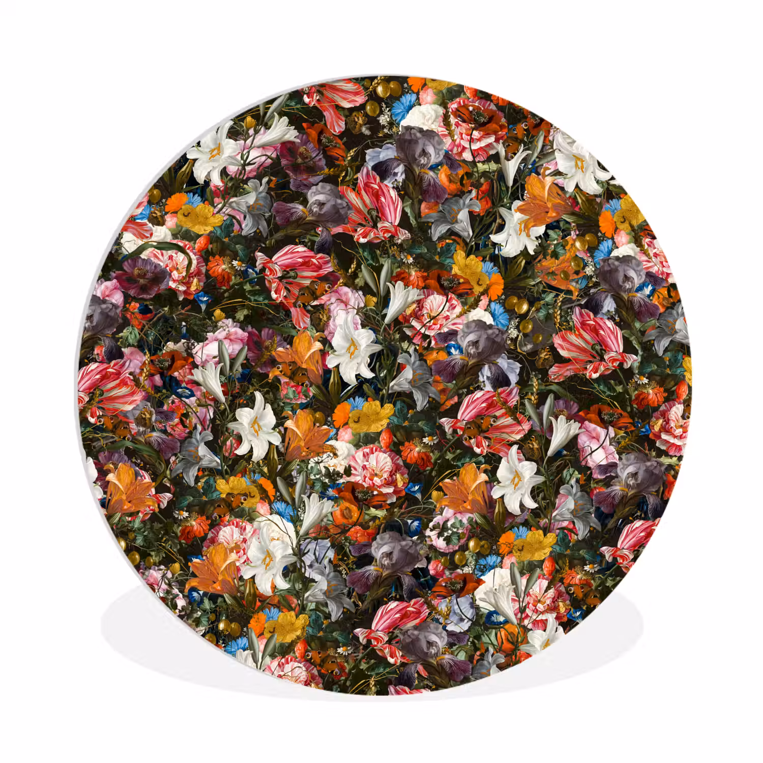 Bloemen - Vlinder - Design - Kunst - Abstract - Schilderij - Oude meesters Wandcirkel kunststof plaat 5mm dik klein -3d