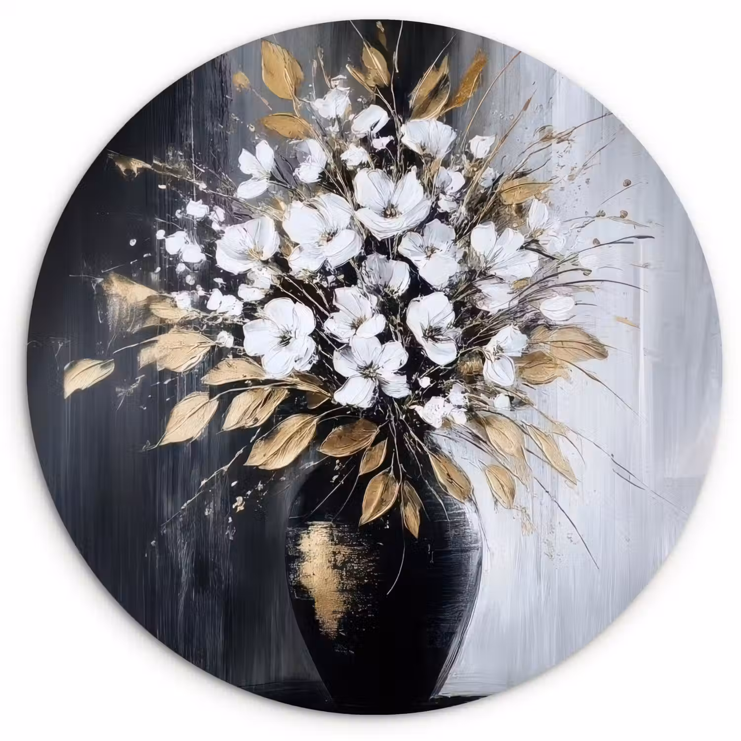 Bloemen - Wit - Vaas - Abstract Wandcirkel kunststof plaat 5mm dik klein -3d