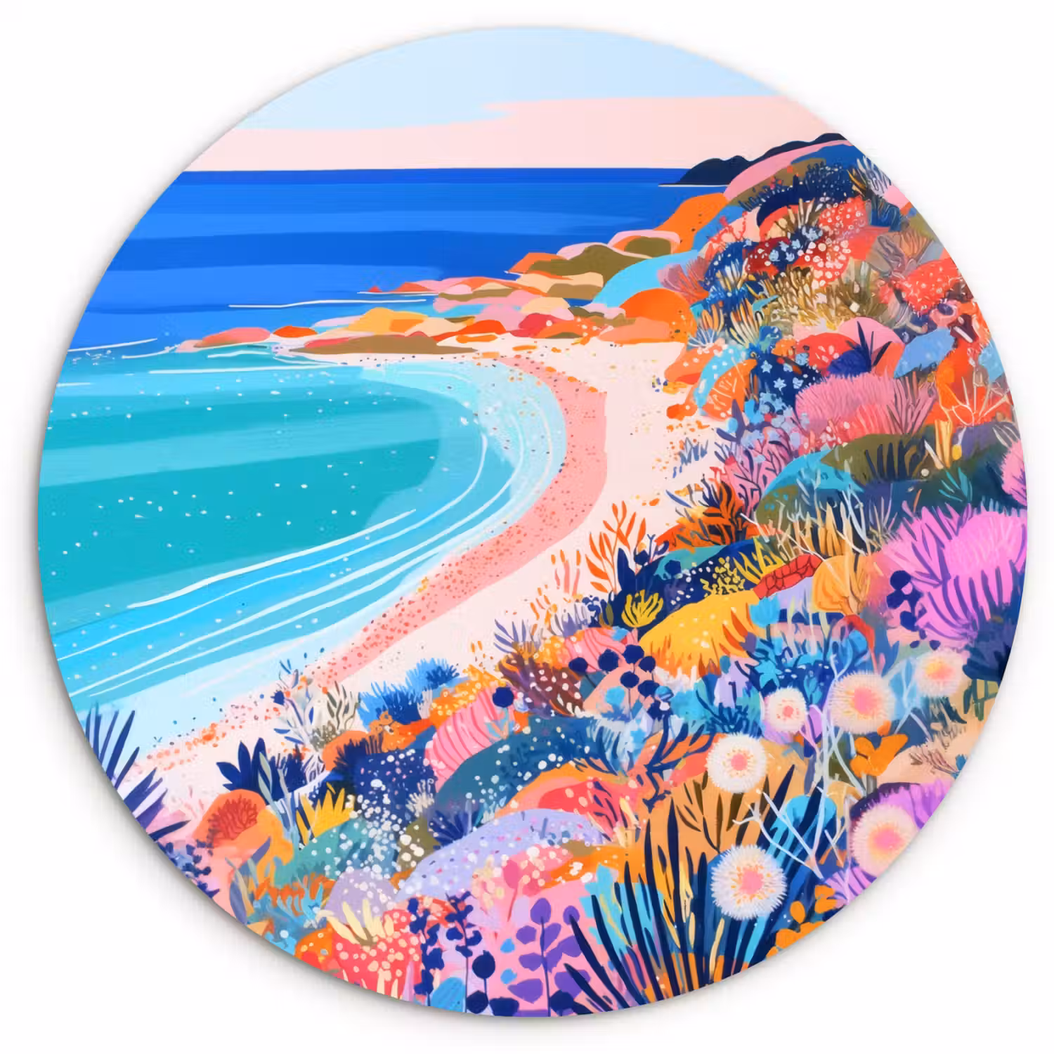 Bloemenweide - Zee - Zomers Wandcirkel kunststof plaat 5mm dik klein -3d
