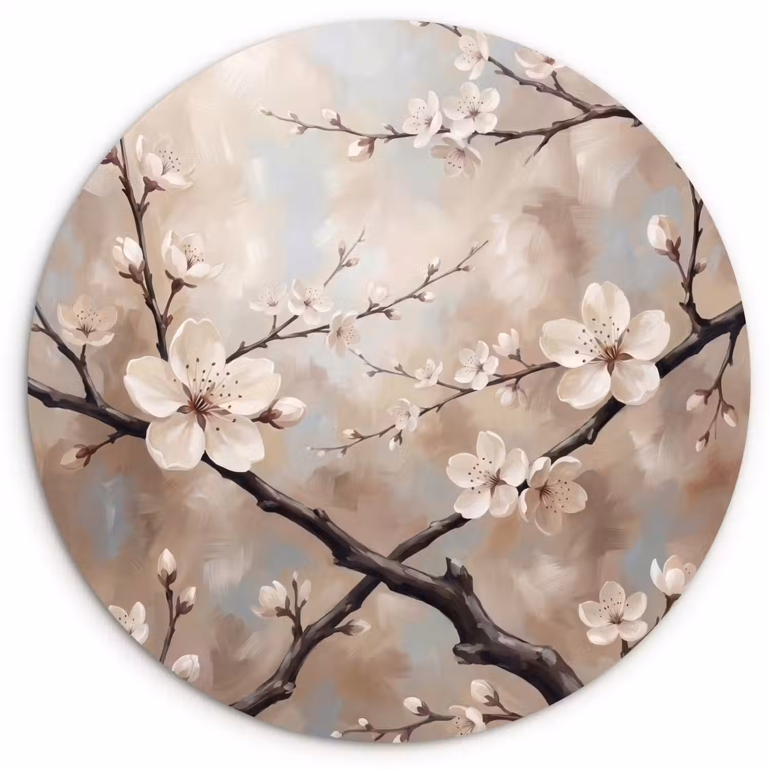 Bloesem - Takken - Schilderij - Beige - Serene Wandcirkel kunststof plaat 5mm dik klein -3d