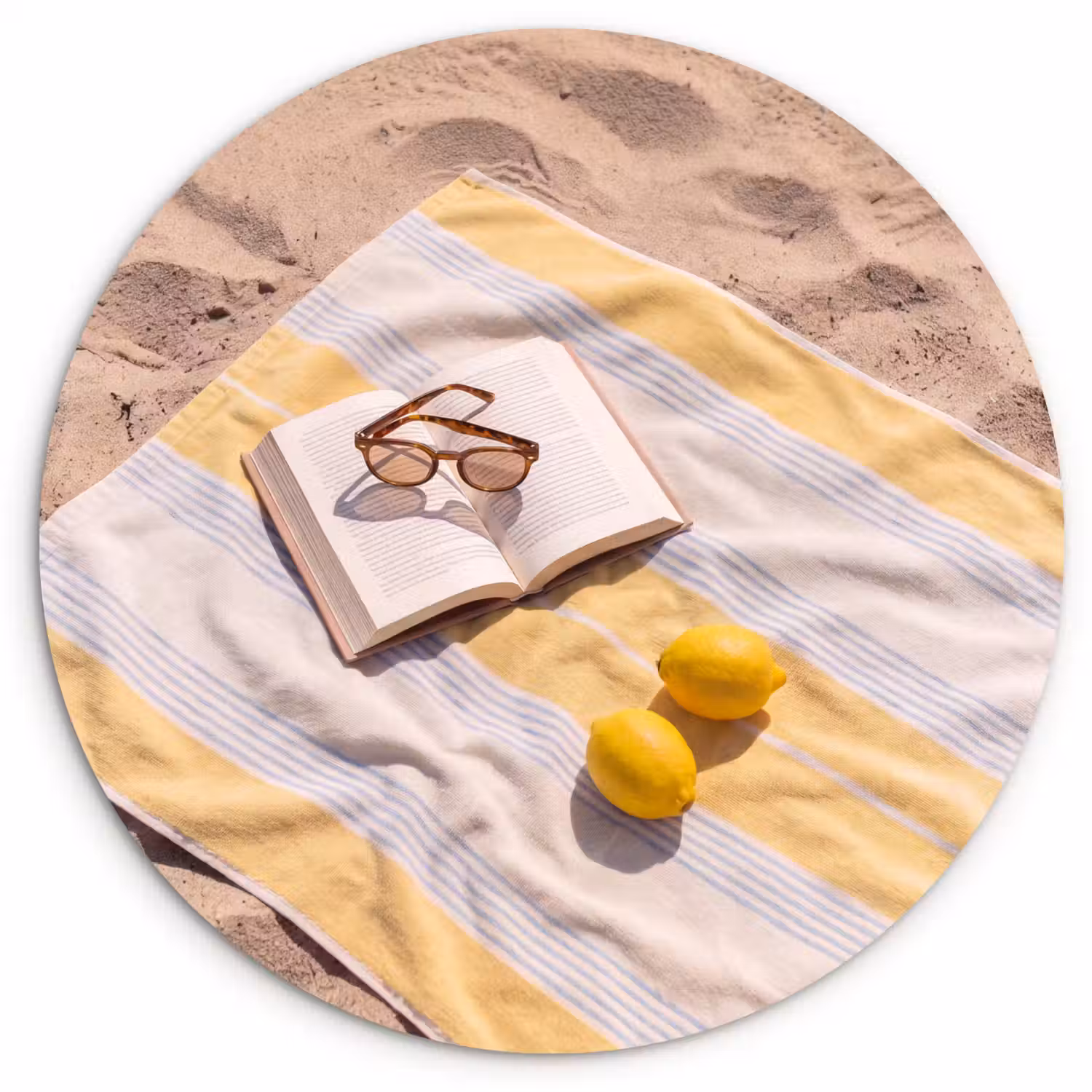 Boek - Zonnebril - Strand - Zomer - Geel Wandcirkel kunststof plaat 5mm dik klein -3d