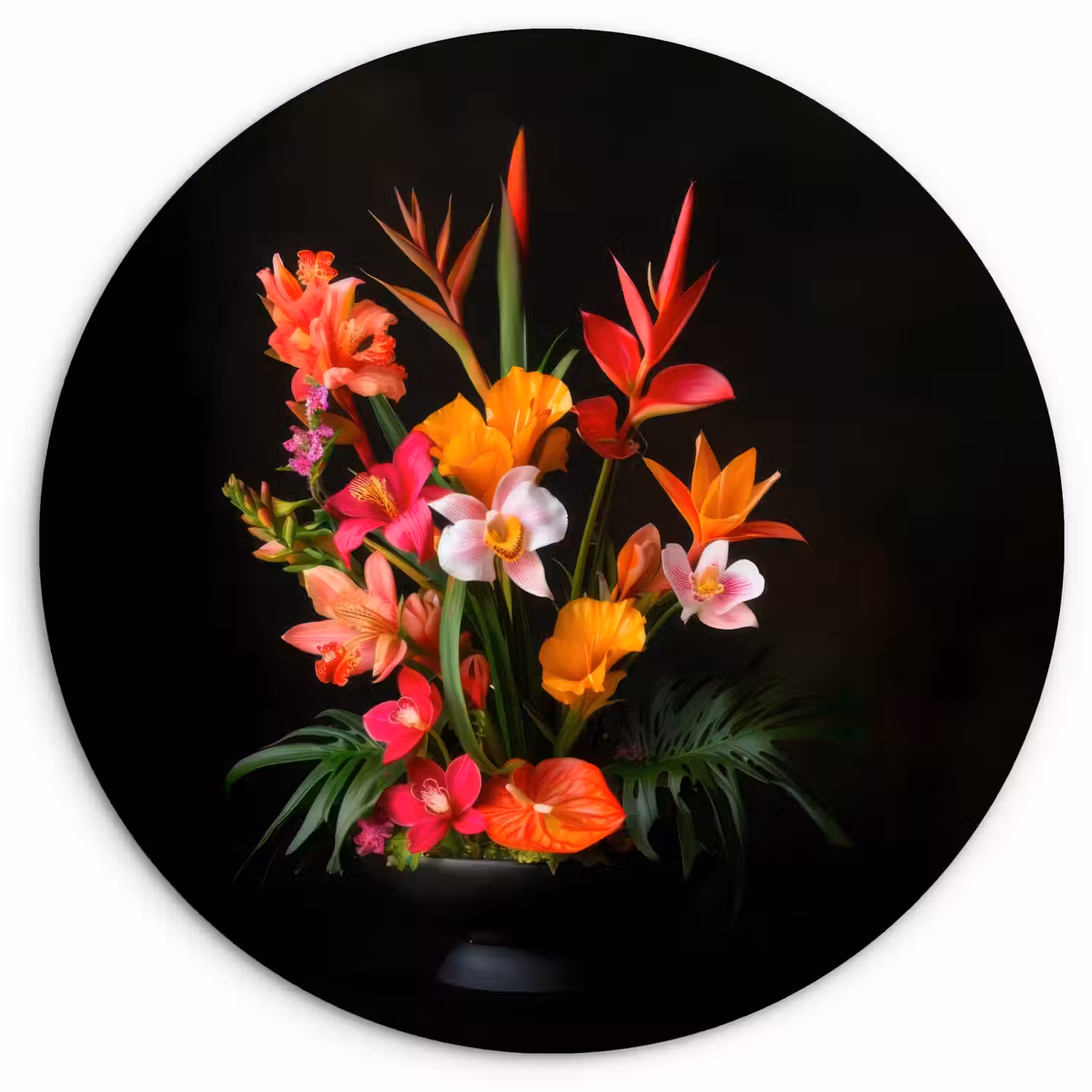 Boeket - Bloemen - Exotisch Wandcirkel kunststof plaat 5mm dik klein -3d