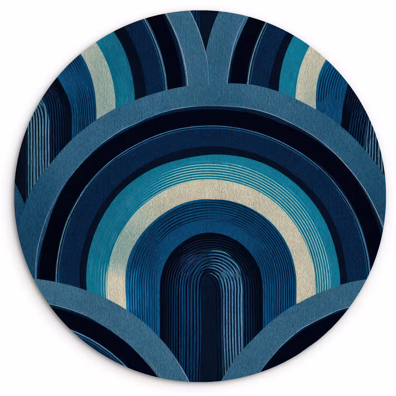 Bogen - Geometrisch - Patroon - Blauw - Retro Wandcirkel kunststof plaat 5mm dik klein 188 -3d