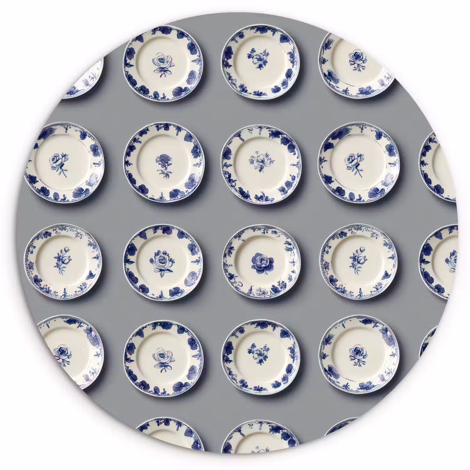 Borden - Bloemen - Blauw - Wit Wandcirkel kunststof plaat 5mm dik klein 188 -3d