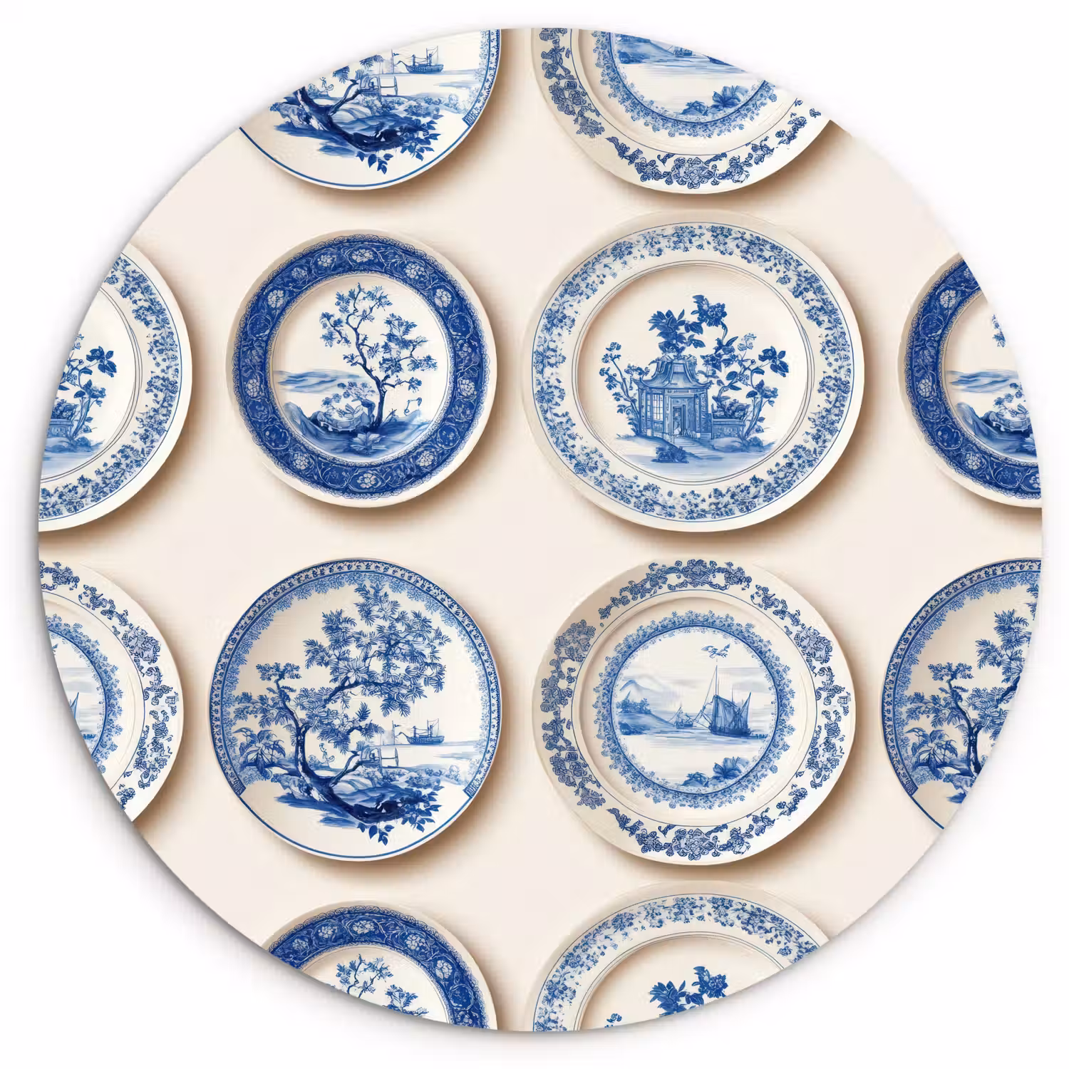 Borden - Bomen - Planten - Blauw Wandcirkel kunststof plaat 5mm dik klein 188 -3d
