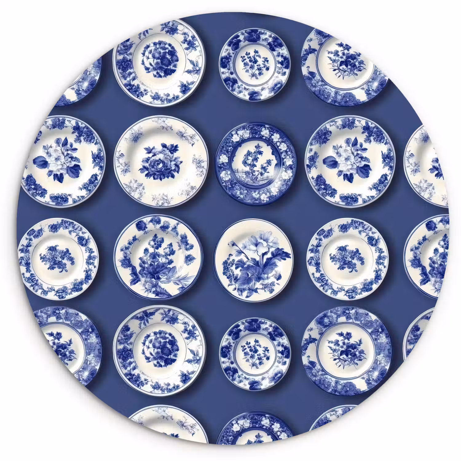Borden - Floraal - Blauw Wandcirkel kunststof plaat 5mm dik klein 188 -3d
