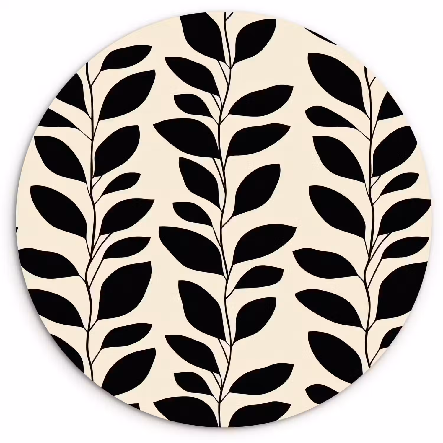 Botanisch - Dessin - Zwart - Beige Wandcirkel kunststof plaat 5mm dik klein 188 -3d