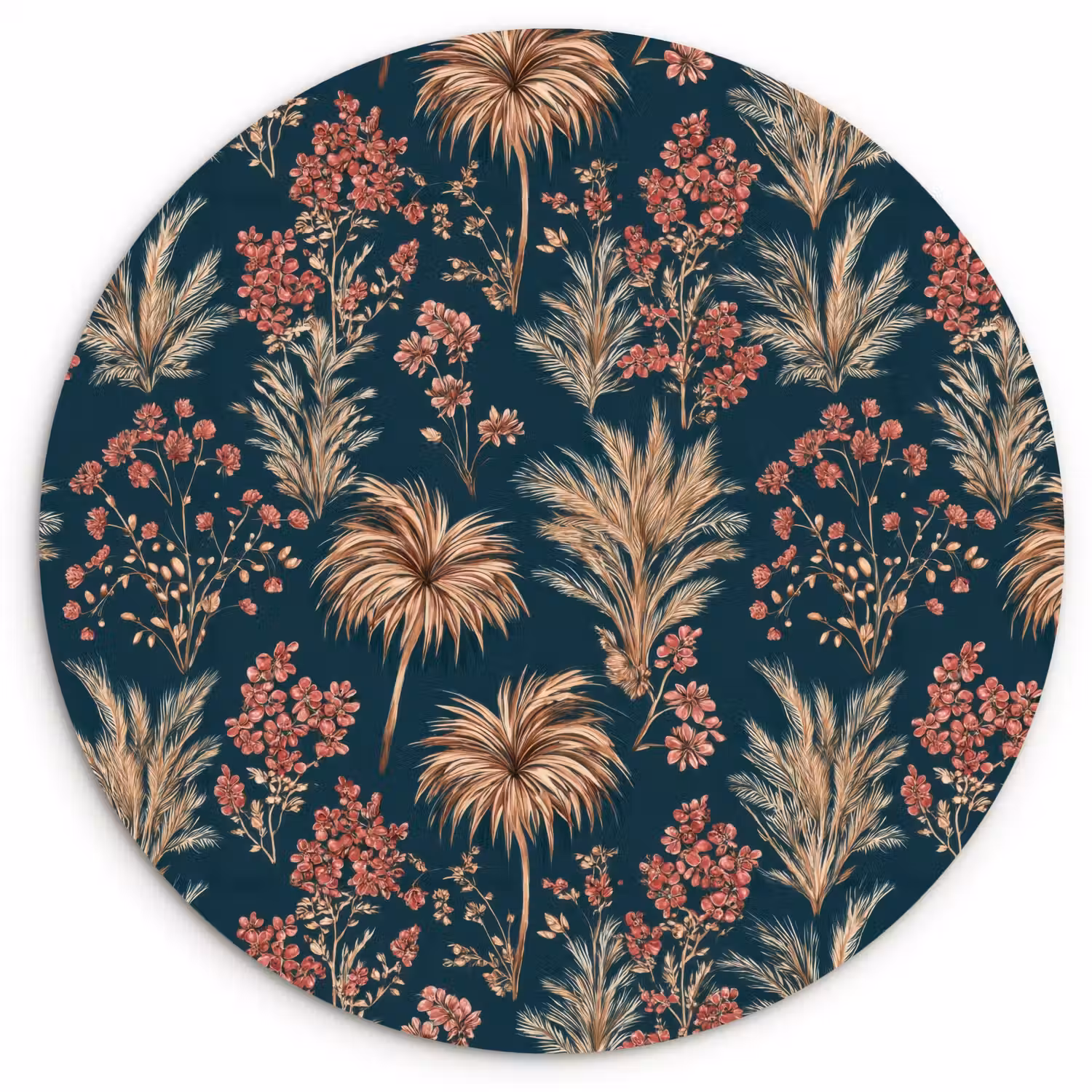 Botanisch - Patroon - Blauw Wandcirkel kunststof plaat 5mm dik klein 188 -3d