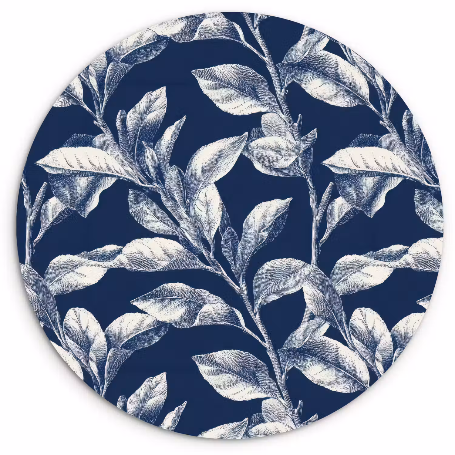 Botanisch - Patroon - Blauw Wandcirkel kunststof plaat 5mm dik klein 188 -3d