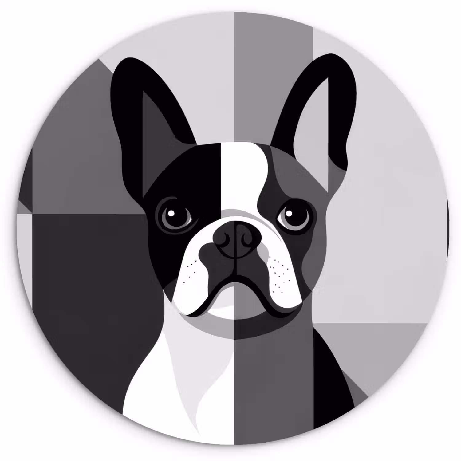 Buldog - Zwart - Abstract - Vlakken Wandcirkel kunststof plaat 5mm dik klein -3d