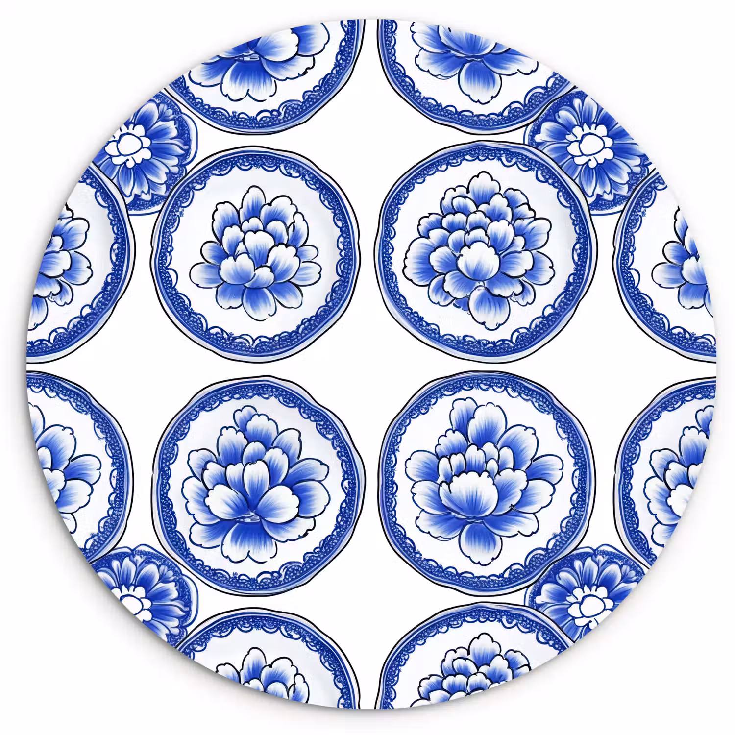 Cirkels - Bloemen - Blauw Wandcirkel kunststof plaat 5mm dik klein 188 -3d