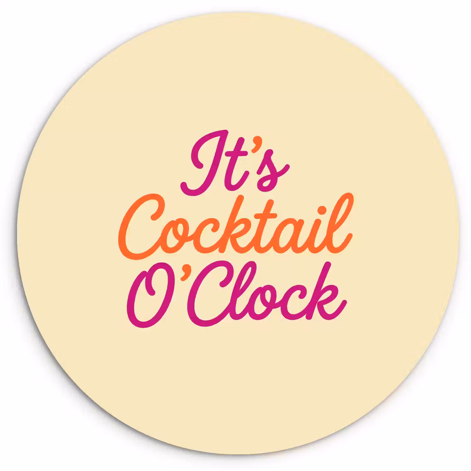 Cocktail O'Clock - Geel - Retro Wandcirkel kunststof plaat 5mm dik klein -3d