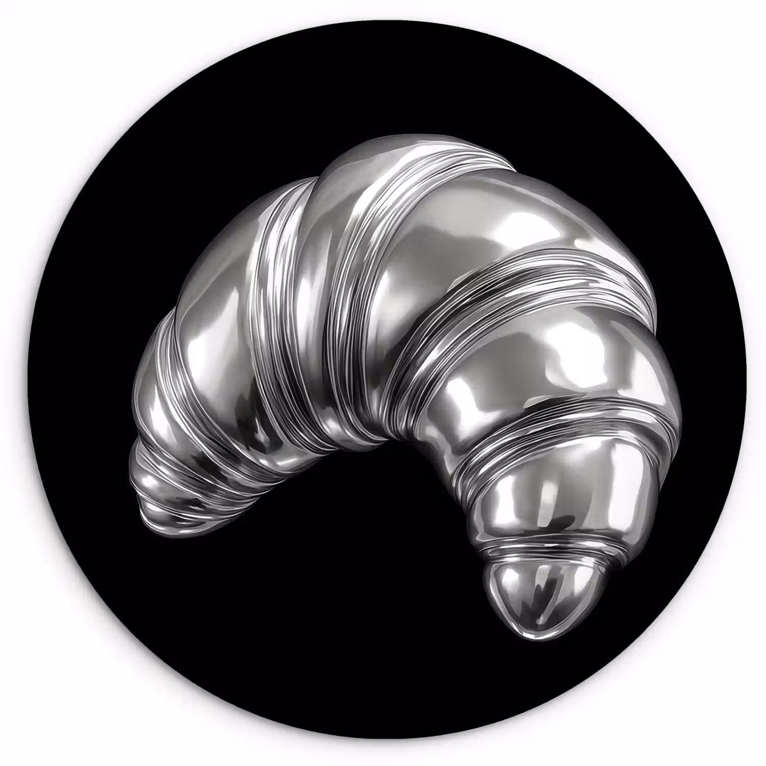 Croissant - Metaal - Zilver Wandcirkel kunststof plaat 5mm dik klein -3d