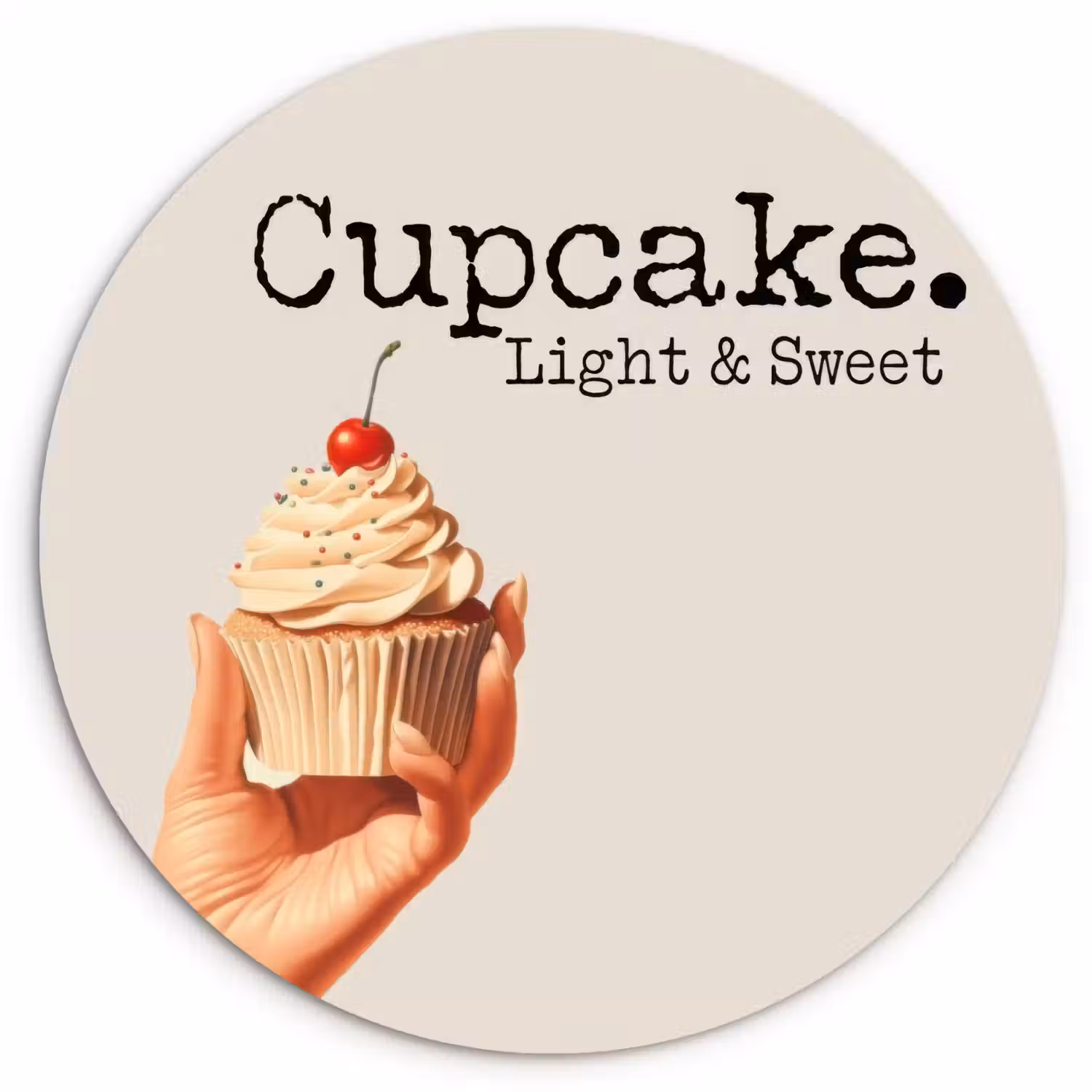 Cupcake - Zoet - Kers Wandcirkel kunststof plaat 5mm dik klein -3d