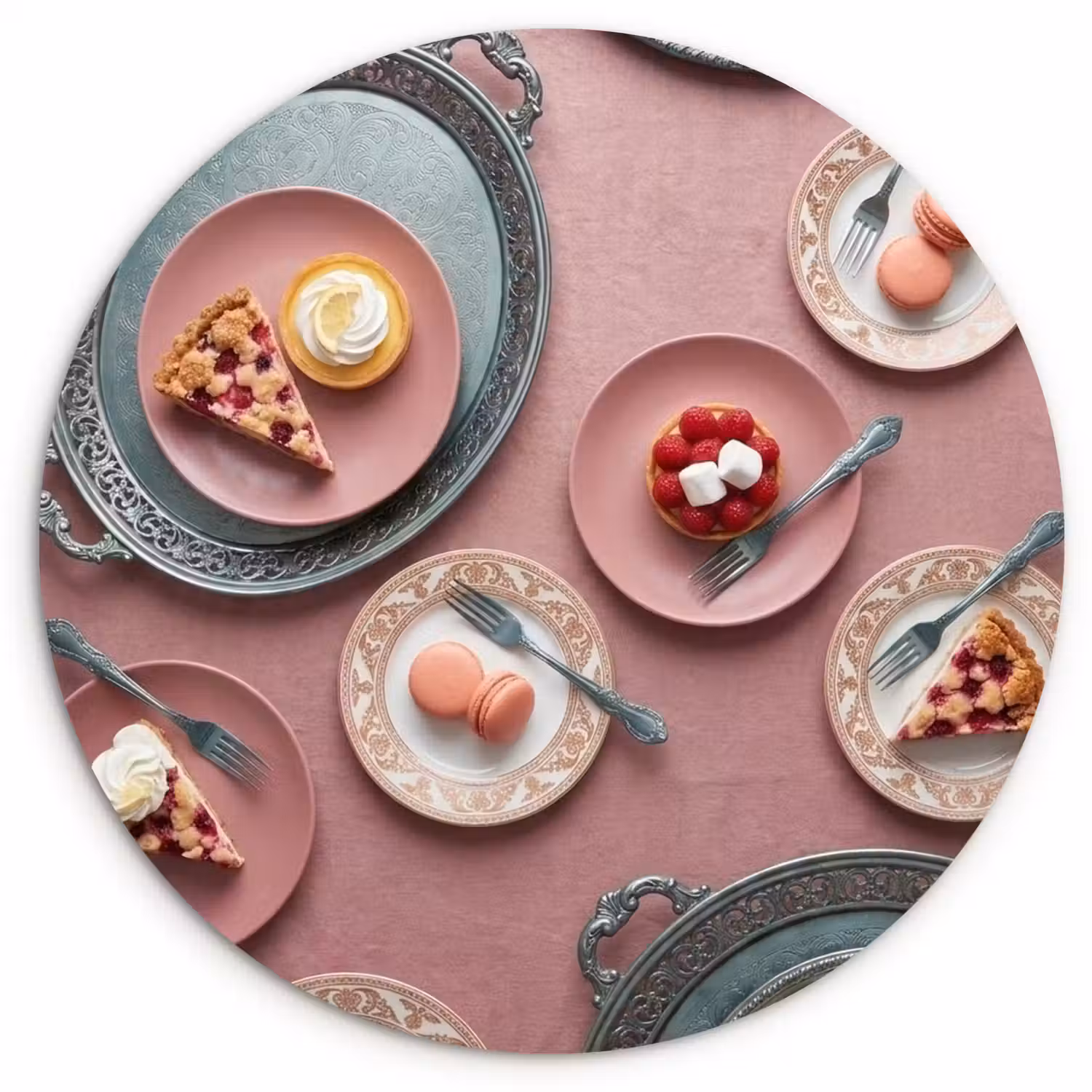 Dessert - Taart - Gebak - Zoet - Roze Wandcirkel kunststof plaat 5mm dik klein -3d