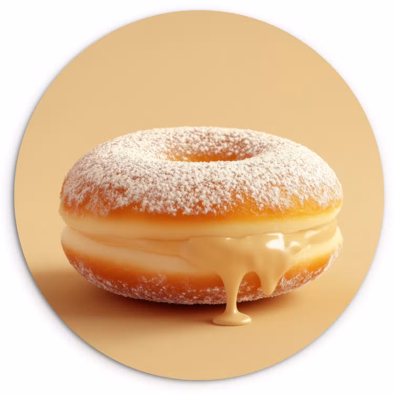 Donut - Romig - Poedersuiker - Beige Wandcirkel kunststof plaat 5mm dik klein -3d