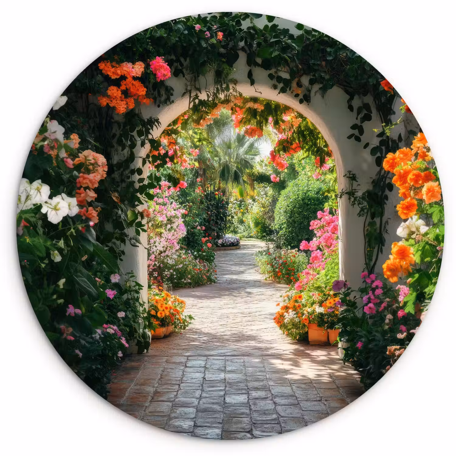 Doorkijk - Bloemen - Natuur - Bloementuin Wandcirkel kunststof plaat 5mm dik klein -3d