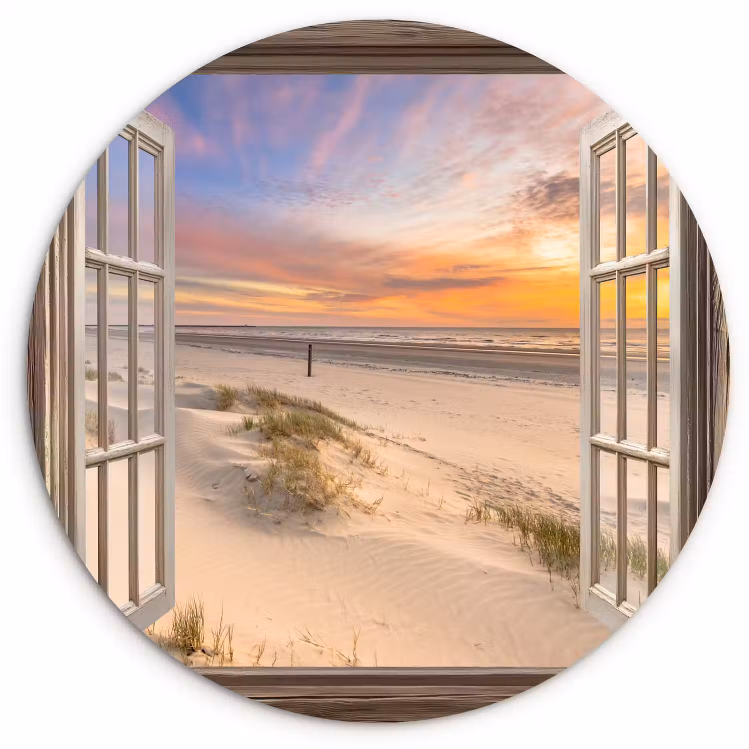 Doorkijk - Strand - Duinen - Natuur - Landschap Wandcirkel kunststof plaat 5mm dik klein -3d