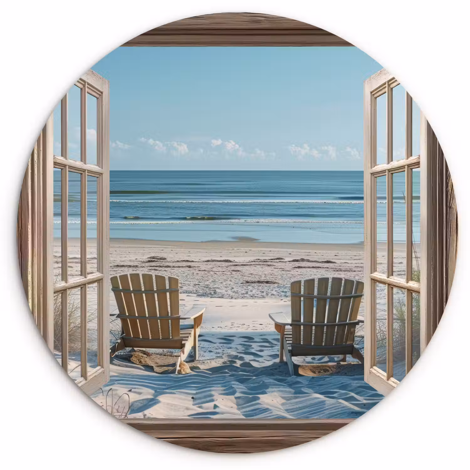 Doorkijk - Strandstoelen - Duinen - Zee - Natuur Wandcirkel kunststof plaat 5mm dik klein -3d