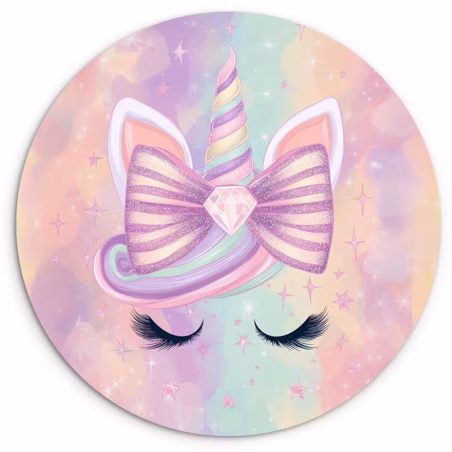 Eenhoorn - Glitters - Regenboog - Pastel Wandcirkel kunststof plaat 5mm dik klein -3d