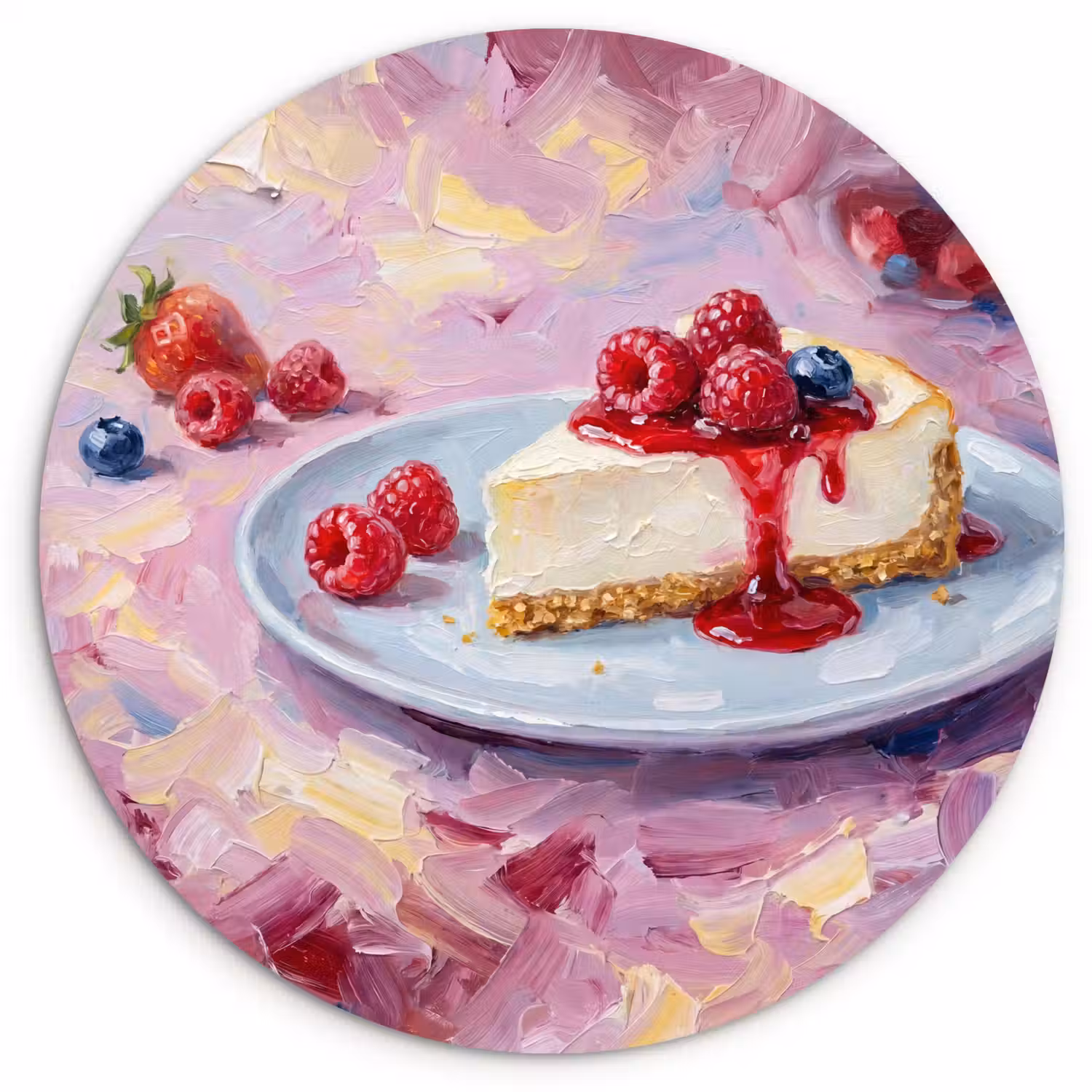 Eten - Cheesecake - Bessen - Abstract - Roze Wandcirkel kunststof plaat 5mm dik klein -3d