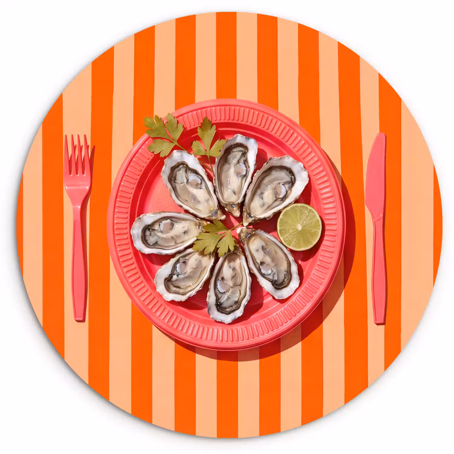 Eten - Oester - Zeevruchten - Oranje - Modern Wandcirkel kunststof plaat 5mm dik klein -3d
