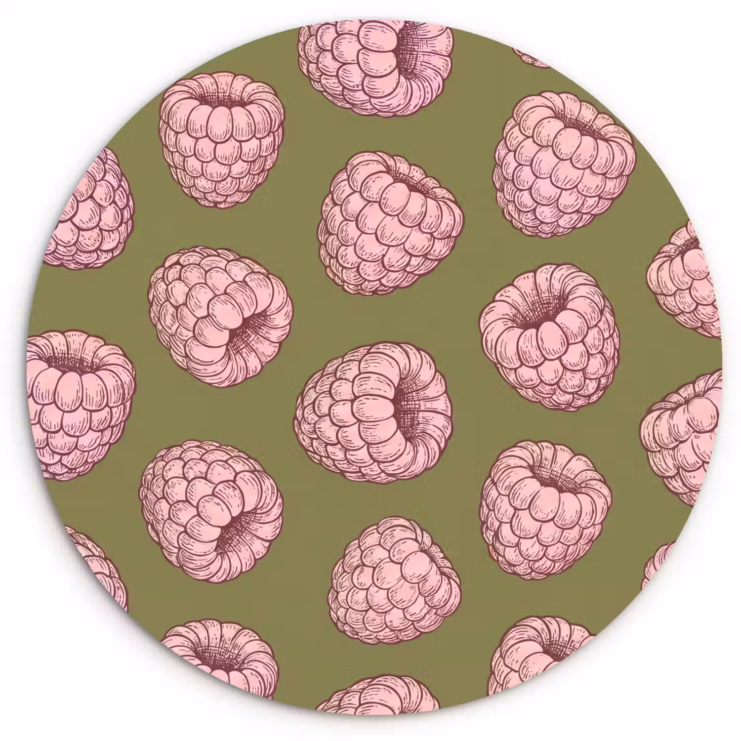 Eten - Patroon - Illustratie - Roze - Groen Wandcirkel kunststof plaat 5mm dik klein -3d