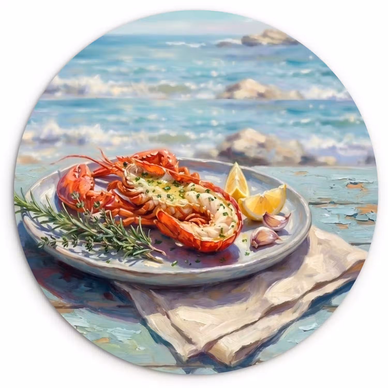 Eten - Zee - Kust - Modern - Blauw Wandcirkel kunststof plaat 5mm dik klein -3d