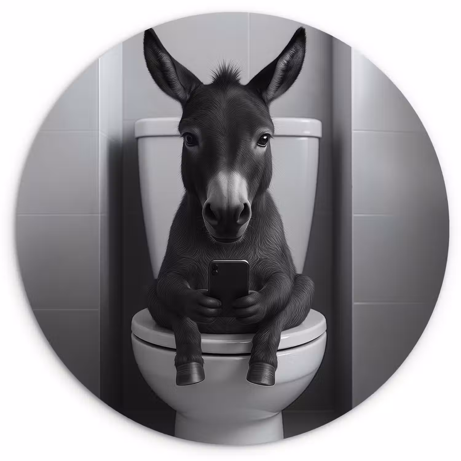 Ezel - Telefoon - Toilet - Zwart - Wit Wandcirkel kunststof plaat 5mm dik klein -3d