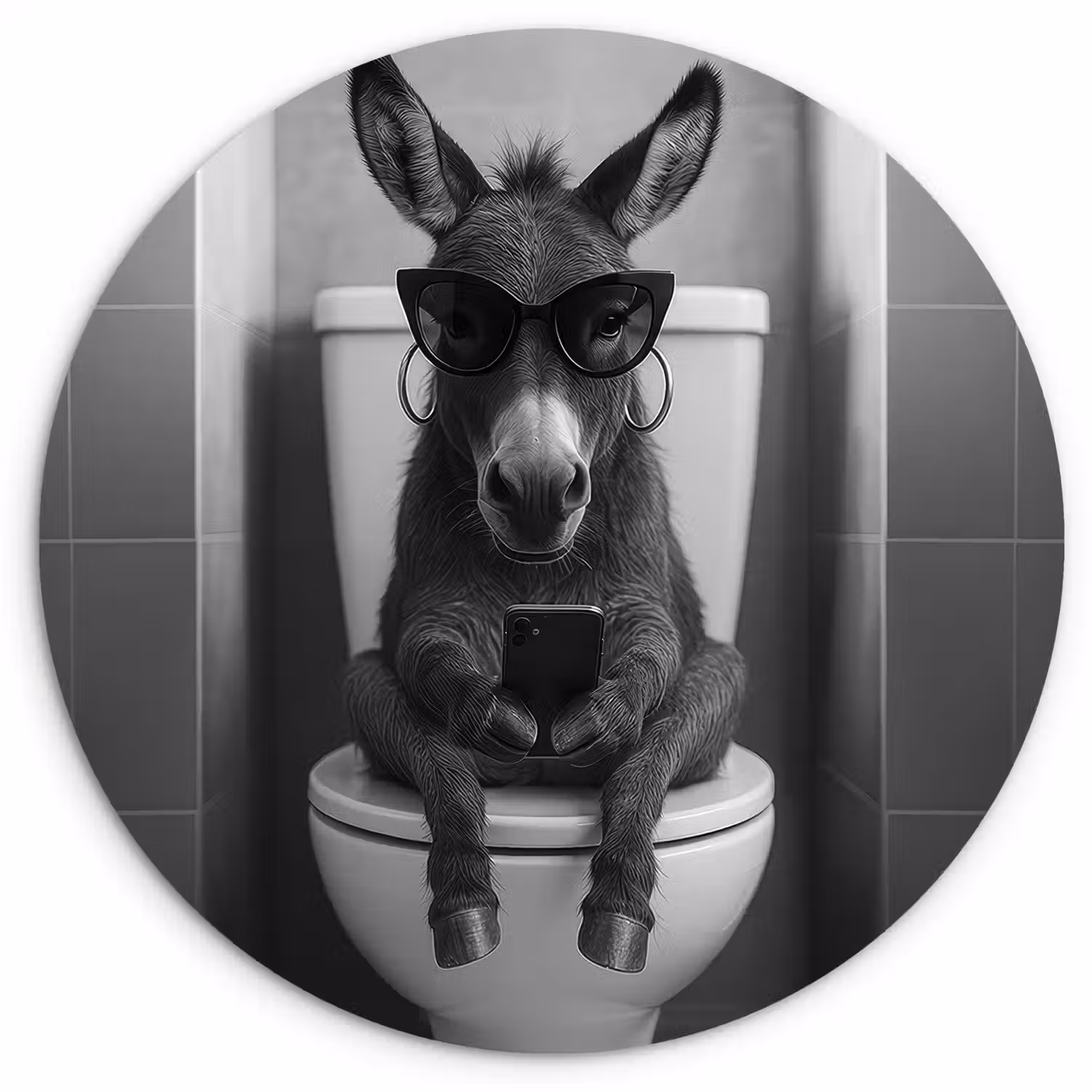 Ezel - Telefoon - Toilet - Zwart - Wit Wandcirkel kunststof plaat 5mm dik klein -3d