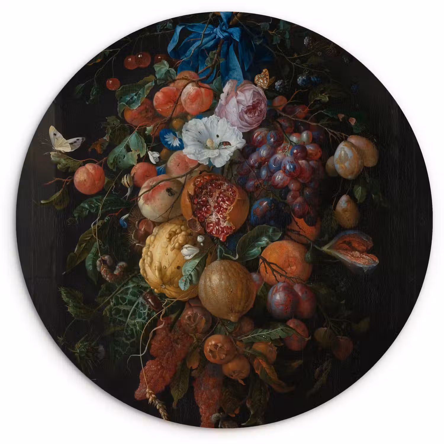 Festoen van vruchten en bloemen - Schilderij van Jan Davidsz. de Heem Wandcirkel kunststof plaat 5mm dik klein -3d