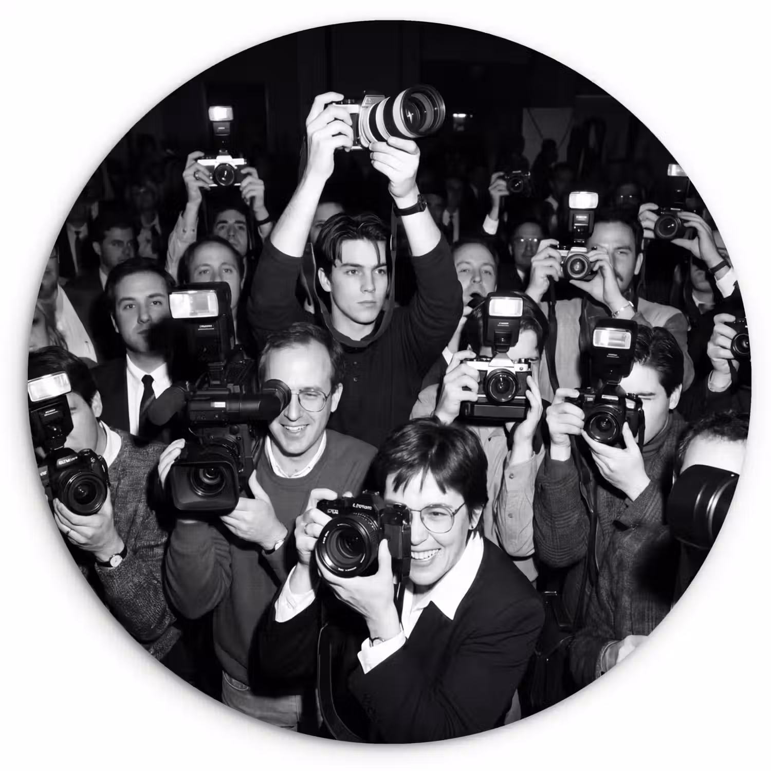 Fotografen - Menigte - Flitsers - Journalistiek Wandcirkel kunststof plaat 5mm dik klein -3d